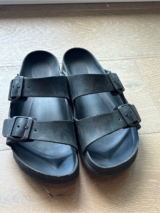 Birkenstock Shoes - Birkenstock Black Double-Strap Rubber Women's Slide Sandals